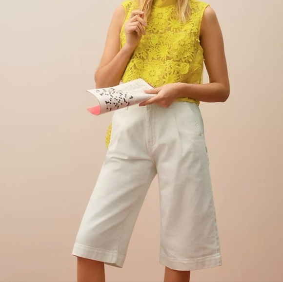 NWOT Anthropologie Pilcro high rise pleated culotte crop jeans wide leg 28 white - Picture 5 of 9